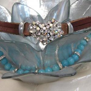 Double Strand Rhinestone Leather Bracelet