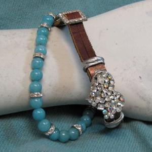 Double Strand Rhinestone Leather Bracelet