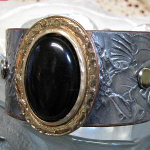 Black Stone Leather Bracelet