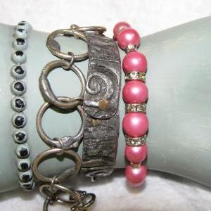 Triple Wrap Pink Beaded Bracelet