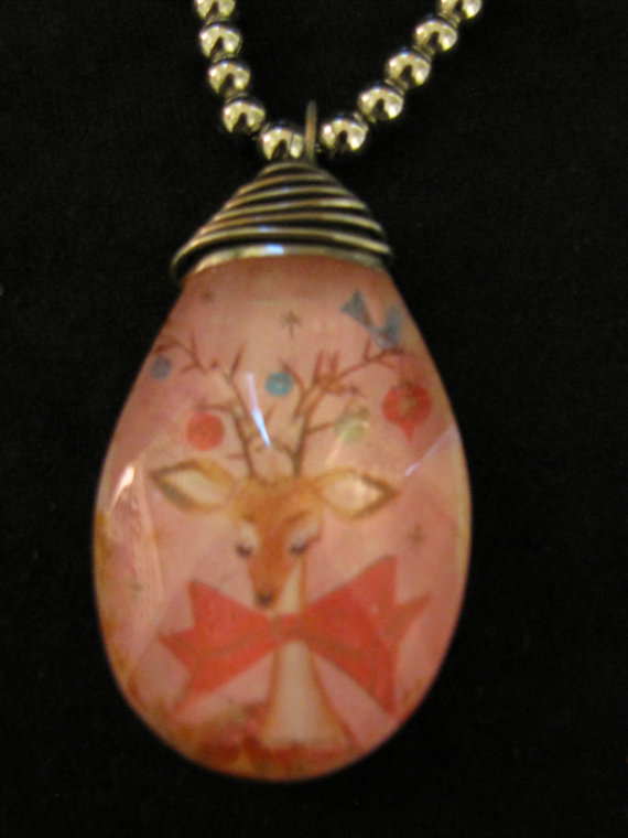 Christmas Pink Reindeer Crystal Pendant Or Ornament