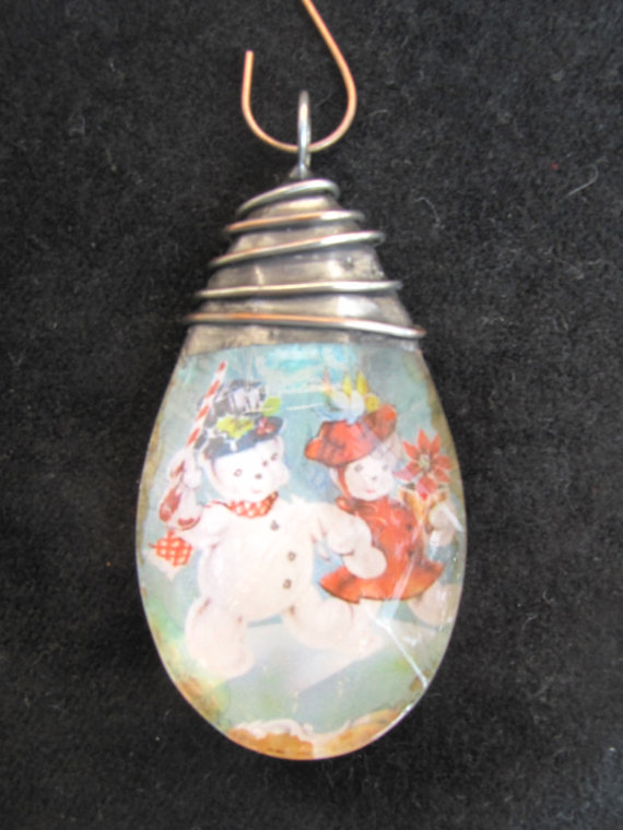 Snowmen Crystal Pendant Or Ornament